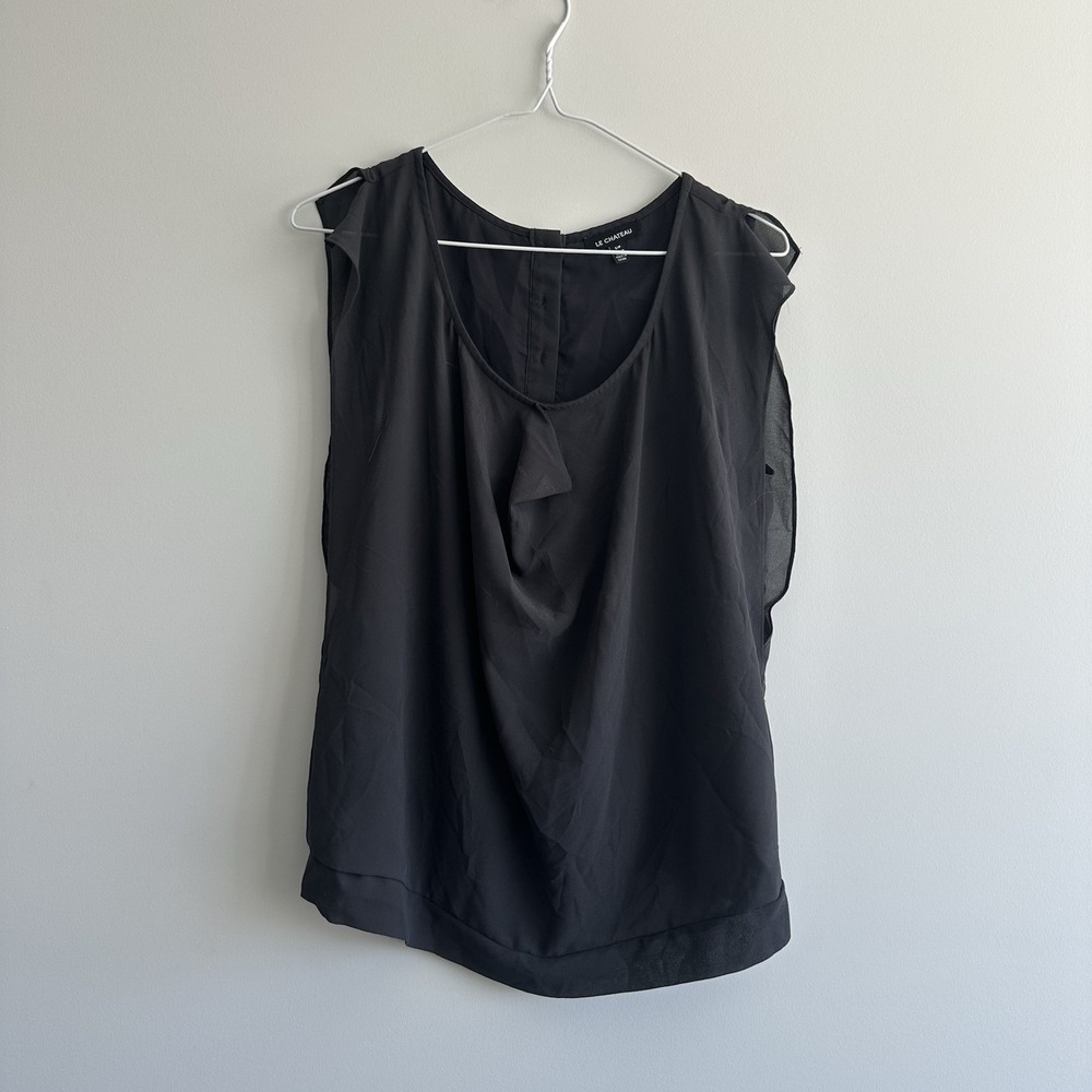 Le Chateau Women's Short Sleeve Charcoal Gray Top Button Detailing Size Small